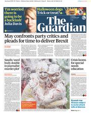 The Guardian (UK) Newspaper Front Page for 23 October 2018