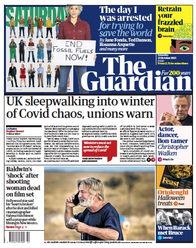 The Guardian Newspaper Front Page (UK) for 23 October 2021