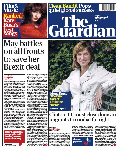 The Guardian Newspaper Front Page (UK) for 23 November 2018