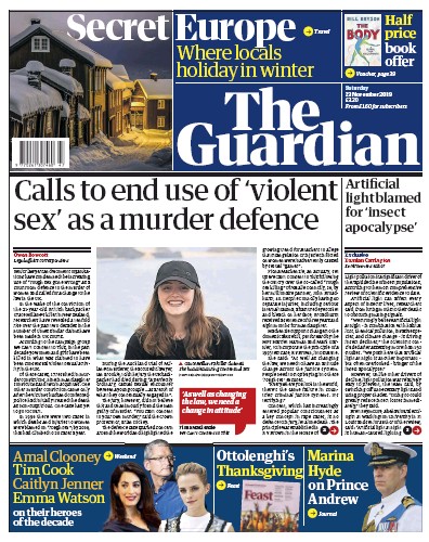 The Guardian Newspaper Front Page (UK) for 23 November 2019
