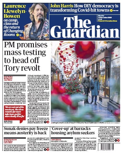 The Guardian Newspaper Front Page (UK) for 23 November 2020