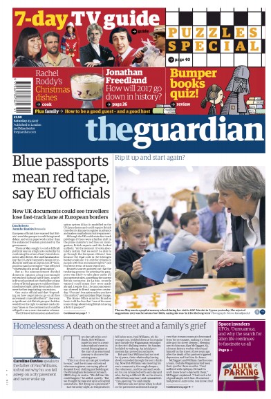 The Guardian Newspaper Front Page (UK) for 23 December 2017