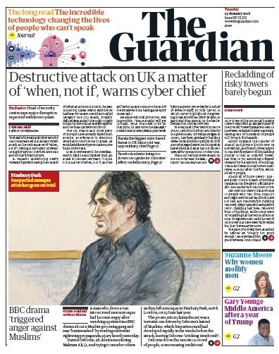 The Guardian Newspaper Front Page (UK) for 23 January 2018