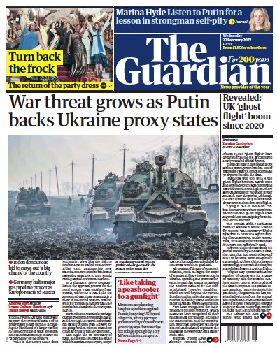 The Guardian Newspaper Front Page (UK) for 23 February 2022