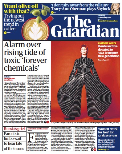 The Guardian Newspaper Front Page (UK) for 23 February 2023