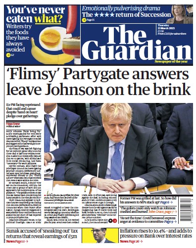 The Guardian Newspaper Front Page (UK) for 23 March 2023