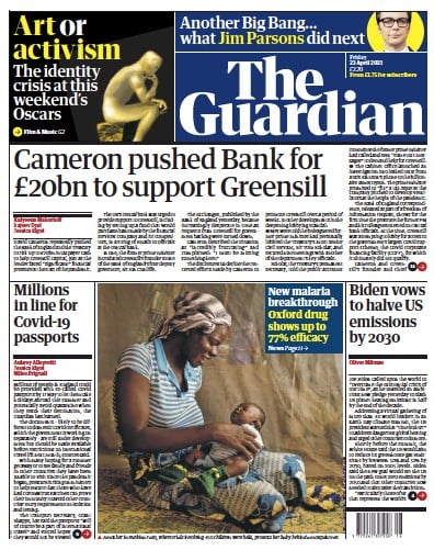 The Guardian Newspaper Front Page (UK) for 23 April 2021