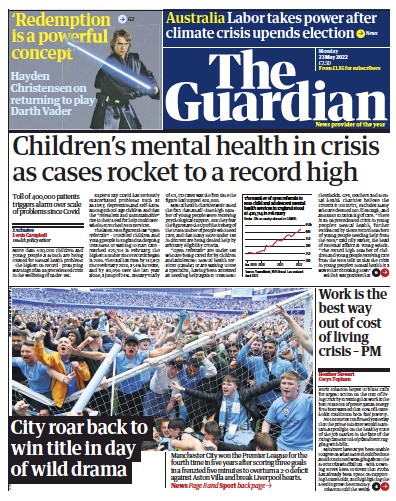 The Guardian Newspaper Front Page (UK) for 23 May 2022