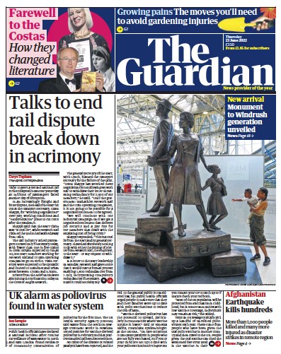 The Guardian Newspaper Front Page (UK) for 23 June 2022