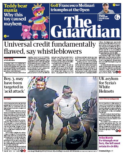 The Guardian Newspaper Front Page (UK) for 23 July 2018