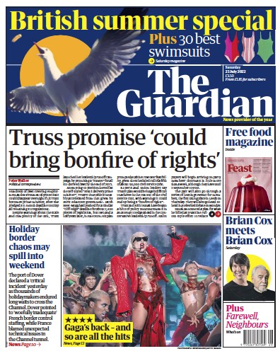 The Guardian Newspaper Front Page (UK) for 23 July 2022