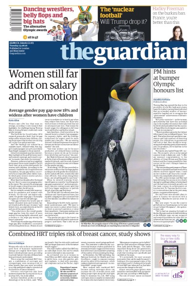 The Guardian Newspaper Front Page (UK) for 23 August 2016