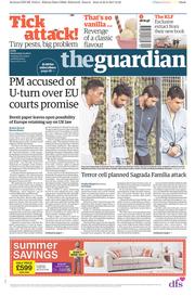 The Guardian (UK) Newspaper Front Page for 23 August 2017