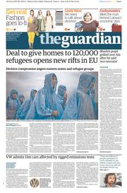 The Guardian (UK) Newspaper Front Page for 23 September 2015