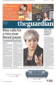 The Guardian (UK) Newspaper Front Page for 23 September 2017