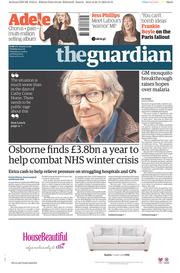 The Guardian (UK) Newspaper Front Page for 24 November 2015