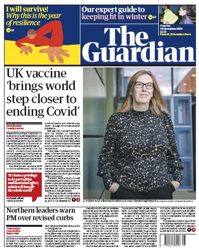 The Guardian Newspaper Front Page (UK) for 24 November 2020