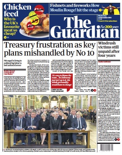 The Guardian Newspaper Front Page (UK) for 24 November 2021