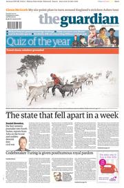 The Guardian Newspaper Front Page (UK) for 24 December 2013