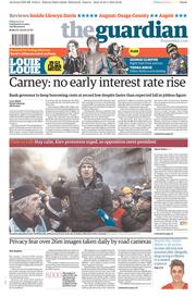 The Guardian Newspaper Front Page (UK) for 24 January 2014