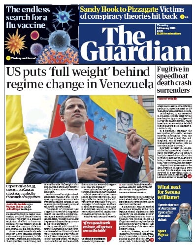 The Guardian Newspaper Front Page (UK) for 24 January 2019