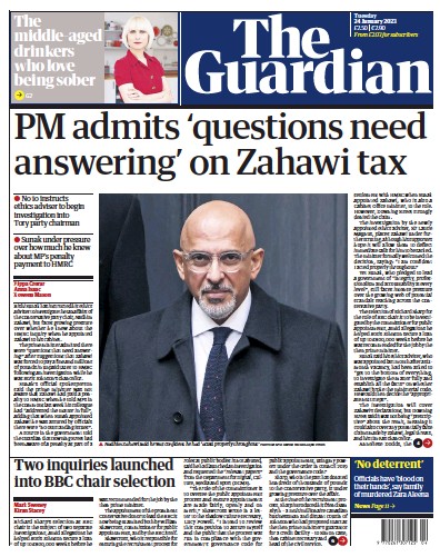 The Guardian Newspaper Front Page (UK) for 24 January 2023