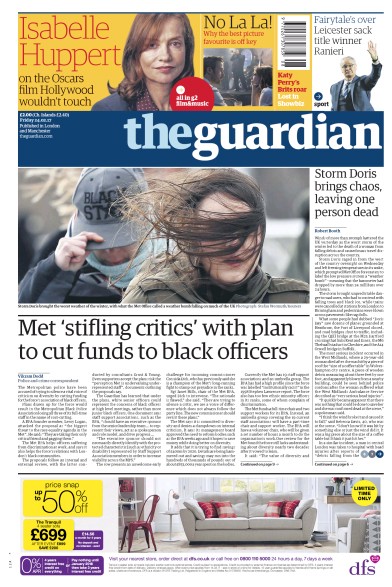 The Guardian Newspaper Front Page (UK) for 24 February 2017