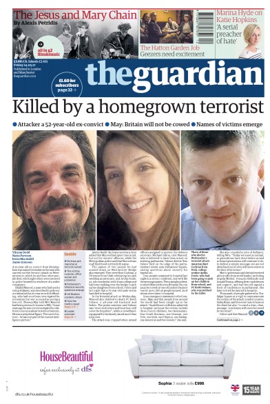 The Guardian Newspaper Front Page (UK) for 24 March 2017