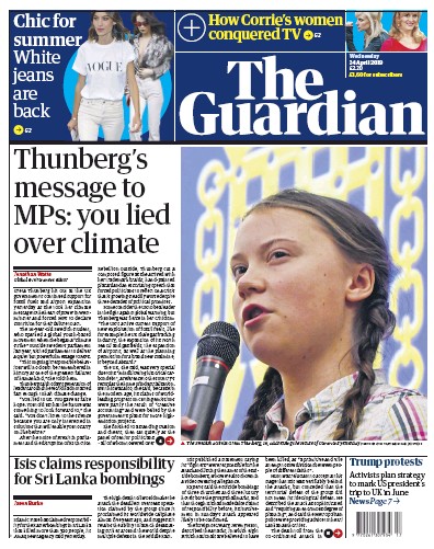 The Guardian Newspaper Front Page (UK) for 24 April 2019