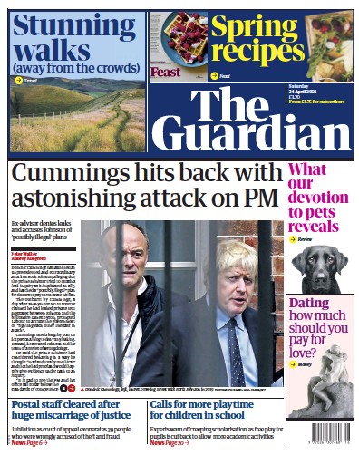 The Guardian Newspaper Front Page (UK) for 24 April 2021