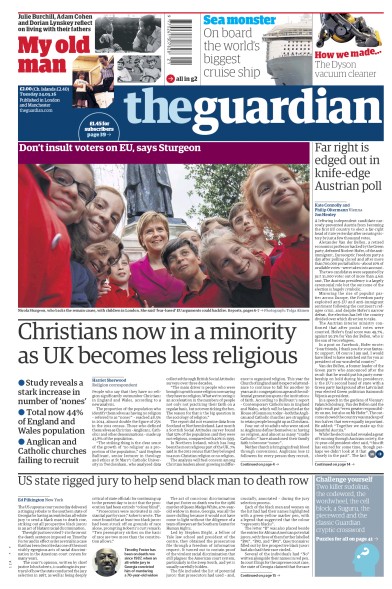 The Guardian Newspaper Front Page (UK) for 24 May 2016