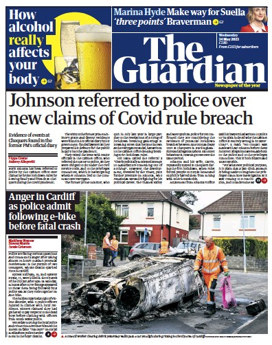 The Guardian Newspaper Front Page (UK) for 24 May 2023