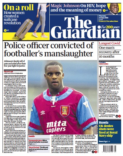 The Guardian Newspaper Front Page (UK) for 24 June 2021