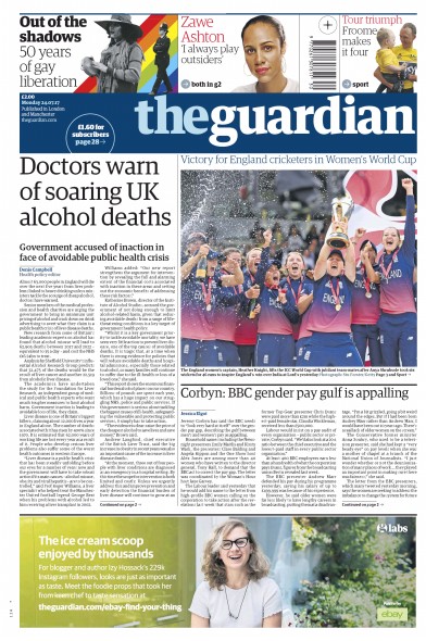The Guardian Newspaper Front Page (UK) for 24 July 2017