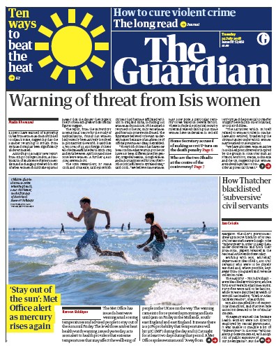 The Guardian Newspaper Front Page (UK) for 24 July 2018