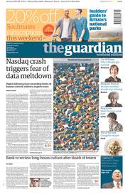 The Guardian Newspaper Front Page (UK) for 24 August 2013