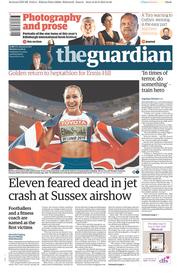 The Guardian Newspaper Front Page (UK) for 24 August 2015