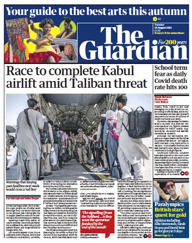 The Guardian Newspaper Front Page (UK) for 24 August 2021