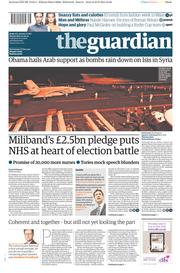 The Guardian Newspaper Front Page (UK) for 24 September 2014