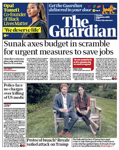 The Guardian Newspaper Front Page (UK) for 24 September 2020