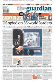 The Guardian Newspaper Front Page (UK) for 25 October 2013