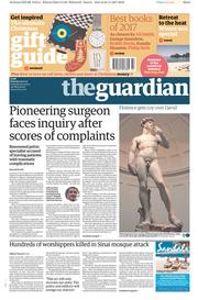 The Guardian (UK) Newspaper Front Page for 25 November 2017