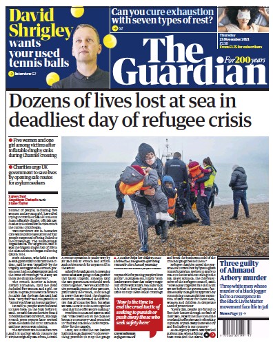 The Guardian Newspaper Front Page (UK) for 25 November 2021