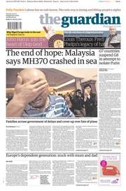 The Guardian Newspaper Front Page (UK) for 25 March 2014
