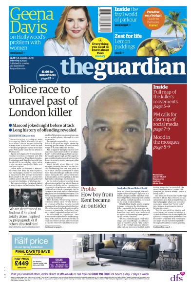 The Guardian Newspaper Front Page (UK) for 25 March 2017