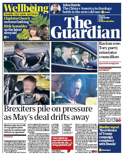 The Guardian Newspaper Front Page (UK) for 25 March 2019
