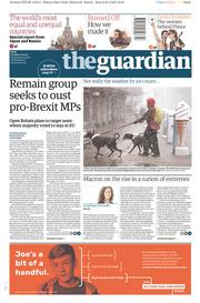 The Guardian (UK) Newspaper Front Page for 25 April 2017