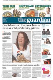 The Guardian Newspaper Front Page (UK) for 25 May 2013