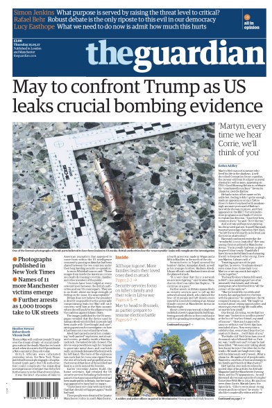 The Guardian Newspaper Front Page (UK) for 25 May 2017