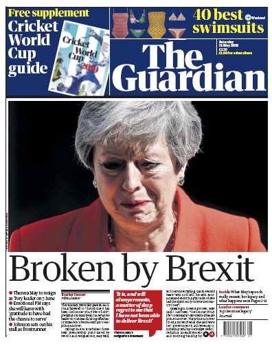 The Guardian Newspaper Front Page (UK) for 25 May 2019